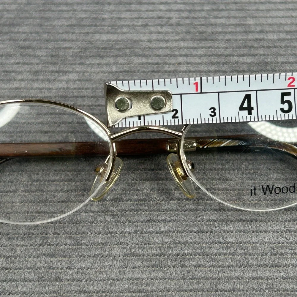 It Wood Gold Semi Rimless Oval Y2k Eyeglass Frames Wood Temples 47-20-140 C1